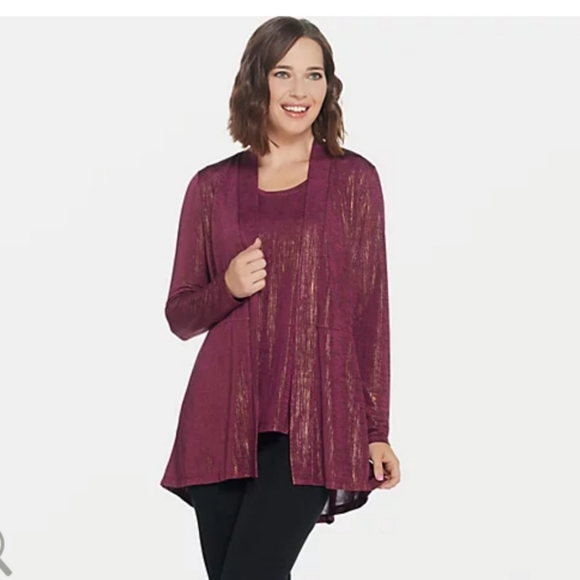 NWT 2 pc Susan Graver Foil Print Cardigan Tank Set - Picture 12 of 16